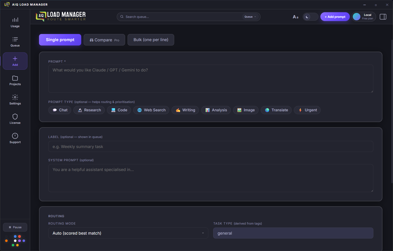 Routing mode dropdown showing all six modes, with tier lock badges on Cheapest and Fastest