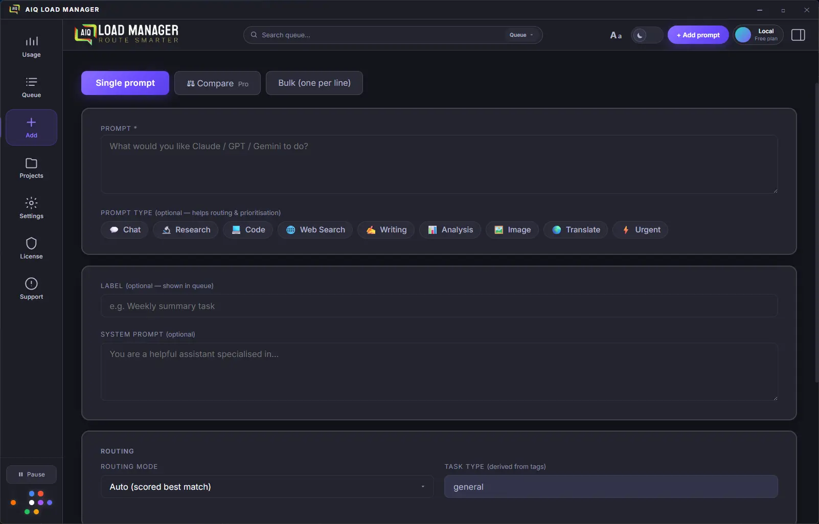 Routing mode dropdown showing all six modes, with tier lock badges on Cheapest and Fastest